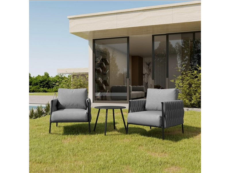 EAST OAK 3-Piece Patio Furniture Set | Armchairs & Coffee Table | Outdoor Furniture with Cushions