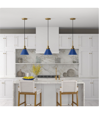 Blue Metal Brass Cone Shade Pendant 8.63"
