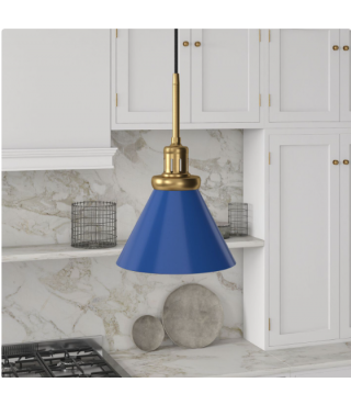 Blue Metal Brass Cone Shade Pendant 8.63"