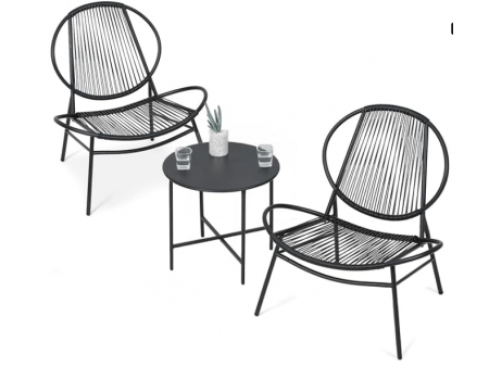 All-Weather Rattan Acapulco Chair and Round Table Set Bistro Set Indoor Outdoor Seating Furniture Set for Balcony