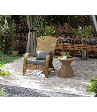 Patio Wicker Adirondack Chair, Outdoor All-Weather Rattan Fire Pit Chair with Soft Cushions