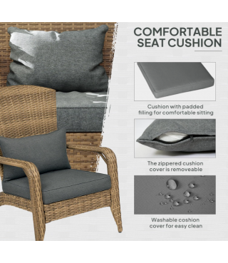 Patio Wicker Adirondack Chair, Outdoor All-Weather Rattan Fire Pit Chair with Soft Cushions