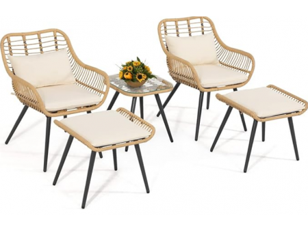 Verano Garden 5 Pieces Patio Furniture Chair Sets, Patio Conversation Set W/Coffee Table Ottomans Bistro Sets