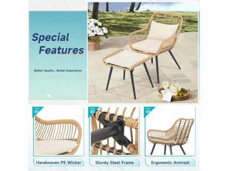 Verano Garden 5 Pieces Patio Furniture Chair Sets, Patio Conversation Set W/Coffee Table Ottomans Bistro Sets