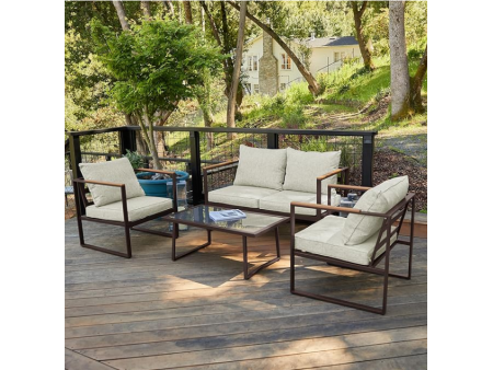 EAST OAK Patio Furniture Set, 4-Piece Outdoor Patio Set with Sofa, Removable & Washable Deep Seating Cushion