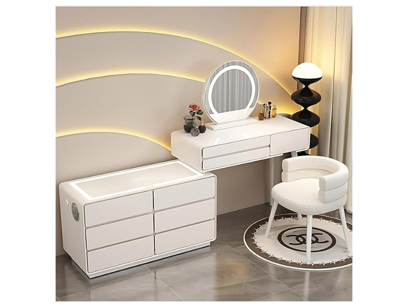 Makeup Vanity with Drawers - Smart Vanity Desk with Speakers & Charging Station