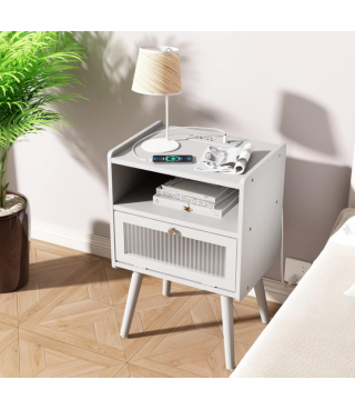 Bedside Tables with Glass Decorative Door