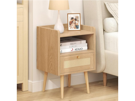 Night stand Set of 2, Bedside Tables with Charging Station, Rattan End Tables