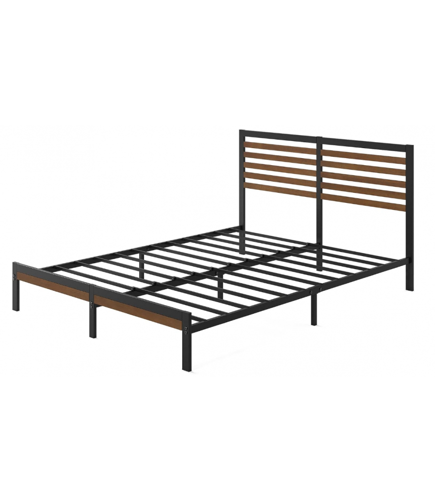 Bamboo and Metal Platform Bed Frame with Headboard