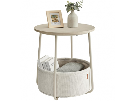VASAGLE End Table, Small Bedside Table with Fabric Basket, Modern Nightstand