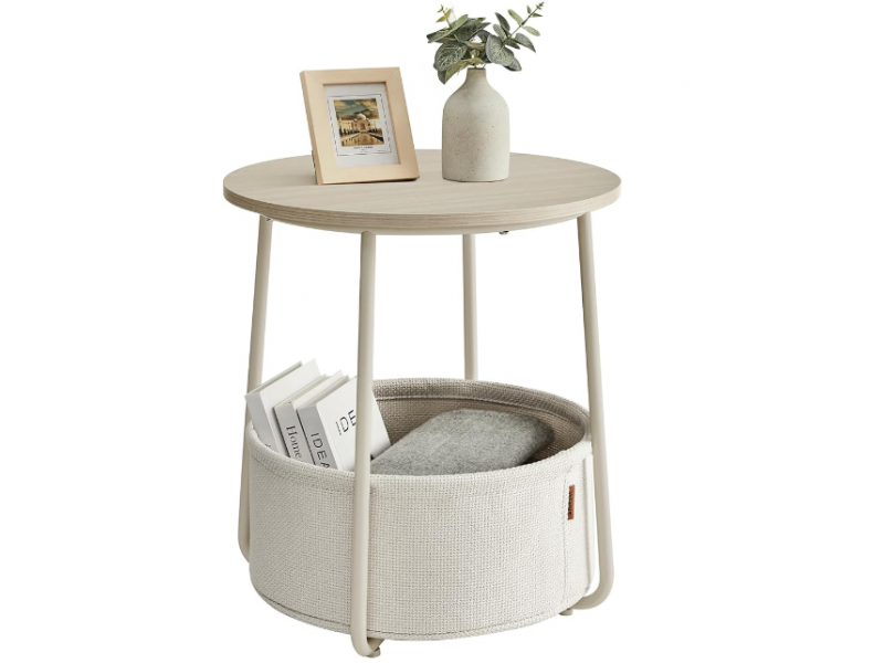 VASAGLE End Table, Small Bedside Table with Fabric Basket, Modern Nightstand