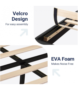 Full Size Platform Bed Frame with Fabric Upholstered Headboard and Wooden Slats Support