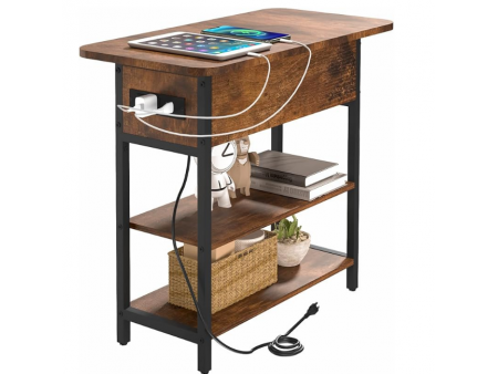 Sofa Couch Table Bedside Table for Living Room Bedroom, Narrow Nightstand with Storage Shelves for Small Space