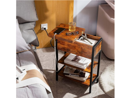 Sofa Couch Table Bedside Table for Living Room Bedroom, Narrow Nightstand with Storage Shelves for Small Space