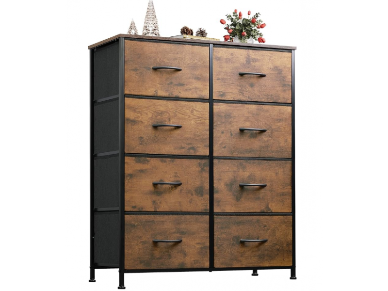 WLIVE Tall Fabric Dresser with 8 Drawers, Storage Tower with Fabric Bins, Double Dresser, Chest of Drawers for Closet