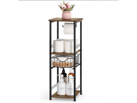 Small Bathroom Floor Storage Cabinet 3 Tier Corner Storage Organizer with Drawer Freestanding
