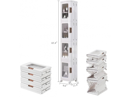 4-Tier Plastic Tall Narrow Storage Cabinet with Movable Wheels